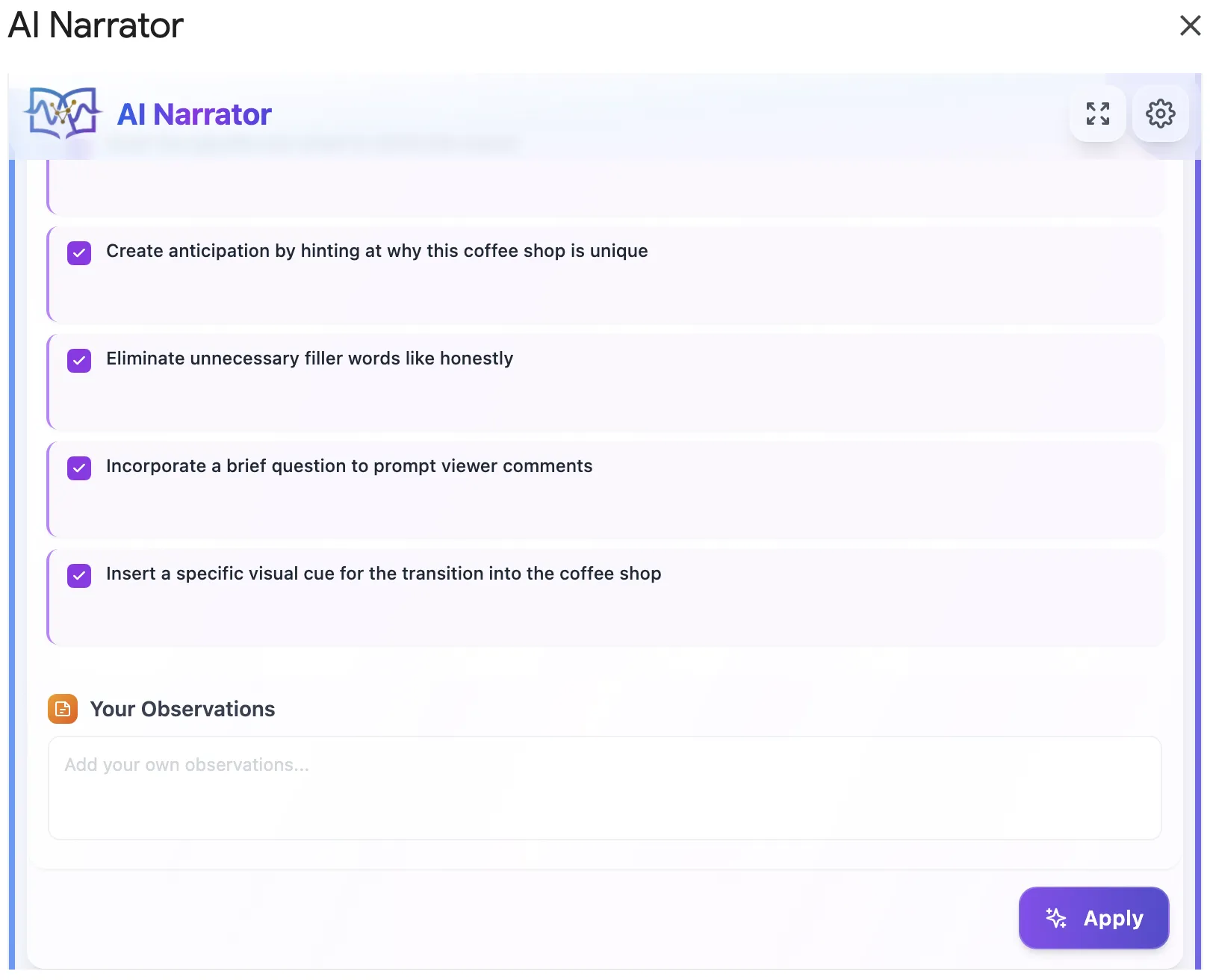 AI Writing Recommendations showing specific techniques, style improvements, content structure enhancements, and engagement optimization strategies